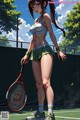 A woman holding a tennis racket on a tennis court.